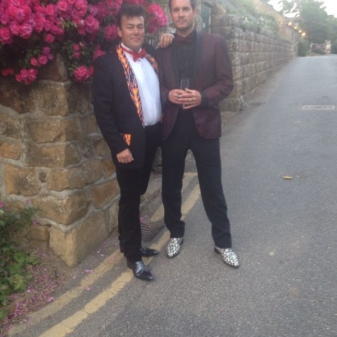 Jamie Poulton and Steve Lewis dressed for antics  at the Point to Point Summer Ball.