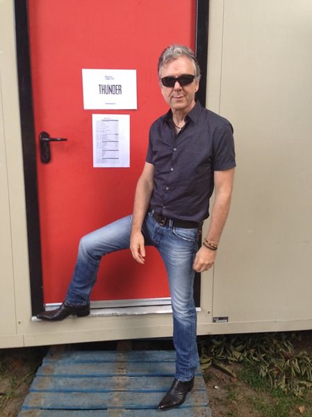 Guitarist Ben Matthews of Thunder backstage at the Ramblin' Man fair, in his Rochester Keefs!