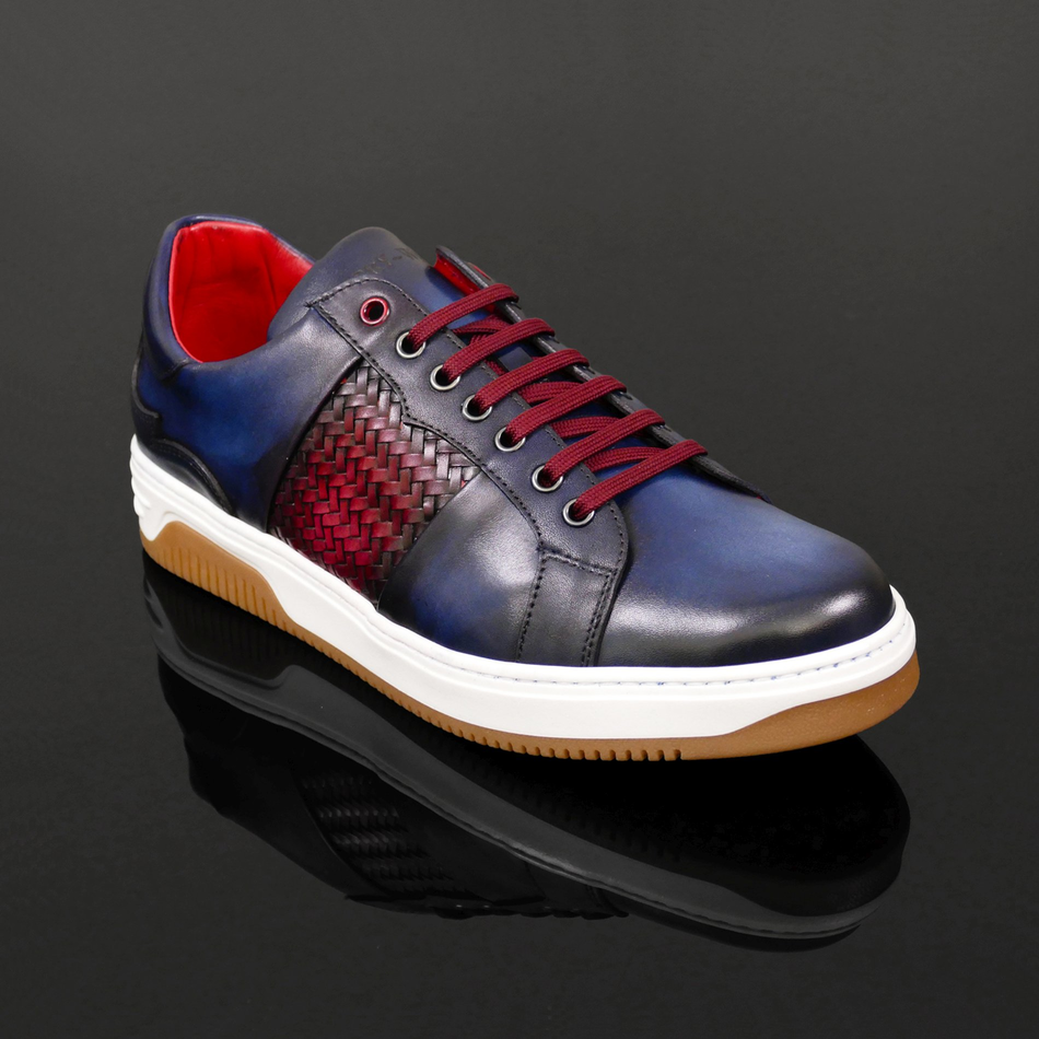 Apollo L149 'Daytona' - Vintage Navy & Burgundy Woven Leather Sneaker