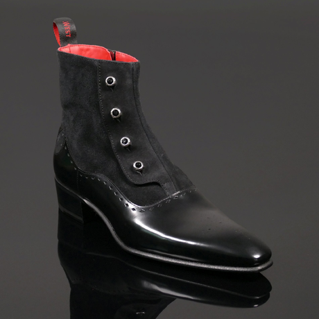 Bailey 'Duffy' - Black Polished Calf & Suede Spat Boot