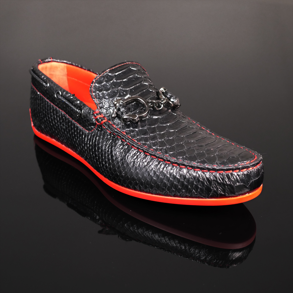 The 'Limelight' - Black snake driving loafer