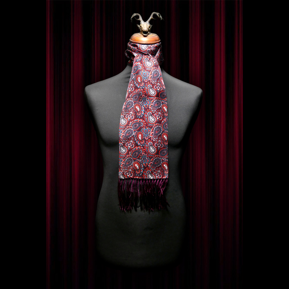 Burgundy Paisley Skull Scarf and Pocket Square Set