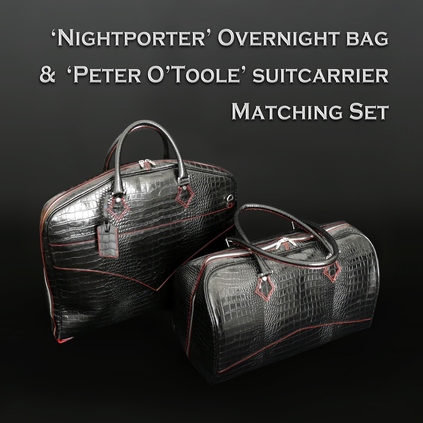 Overnight bag and Suit-carrier Set - Black Crocodile