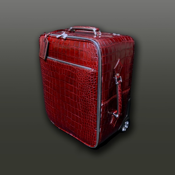 'Richard Burton' Weekender Wheeled Suitcase-  Burgundy Croc