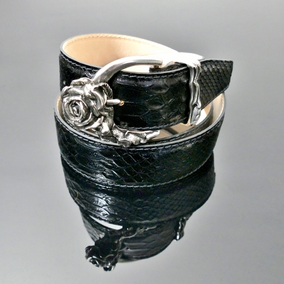 Decadent Belt - 'Tybalt' Rose Buckle on Black Snake