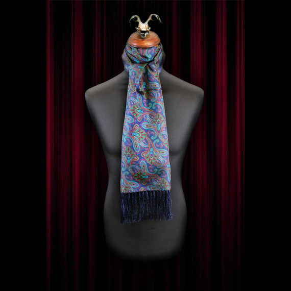 The Beatles - Navy Beetle print Silk - Wool backed scarf