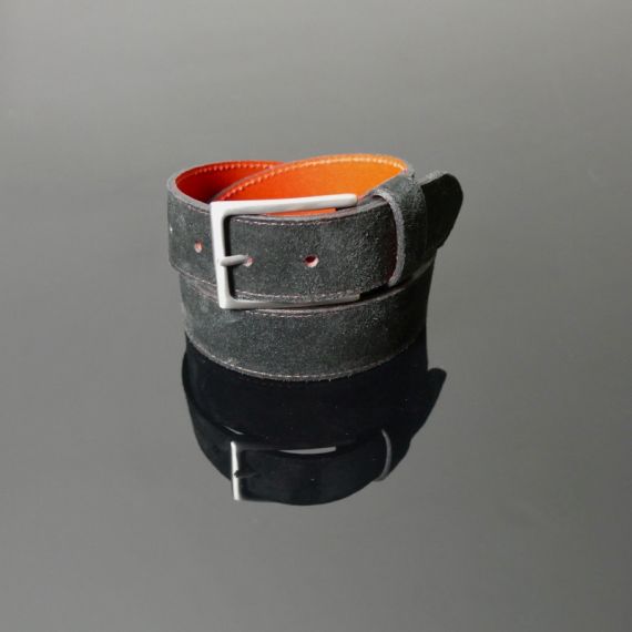 Dirk Jeans Belt - Black Suede with Red Stitching